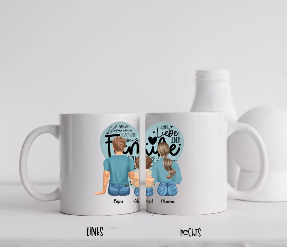 Tasse - Familie mit Sohn - Herz - mittiger Druck