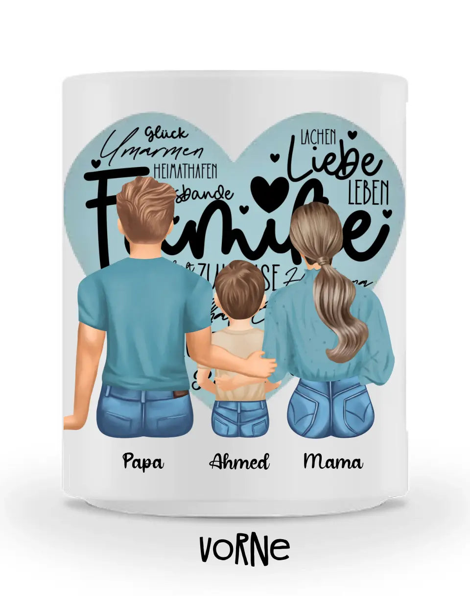 Tasse - Familie mit Sohn - Herz - mittiger Druck